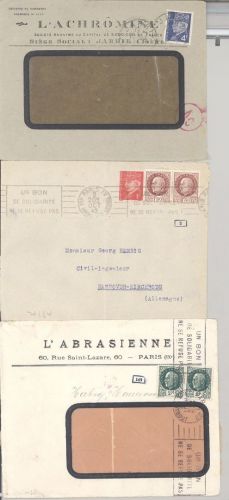Dt. Bes. 2. WK Frankreich, 3 verschiedene Zensurbriefe als Posten