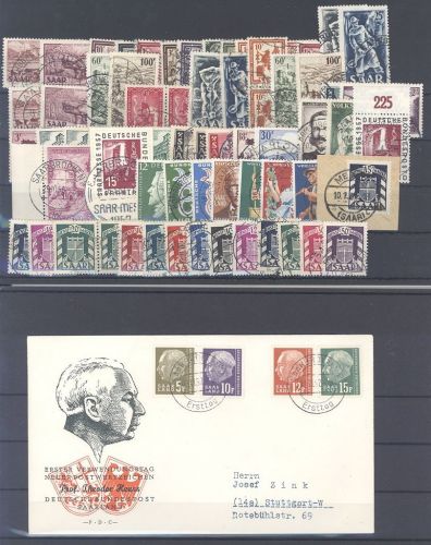 Saarland, gestempelter Posten auf 3 Steckkarten und 1 FDC