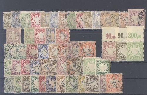 Bayern, Posten Kreuzer Wappenausgaben mit Mi.Nr. 26 auf Steckkarte