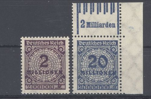 Dt. Reich Mi.Nr. 315b und 319 Wb vom Oberrand **, geprüft BPP