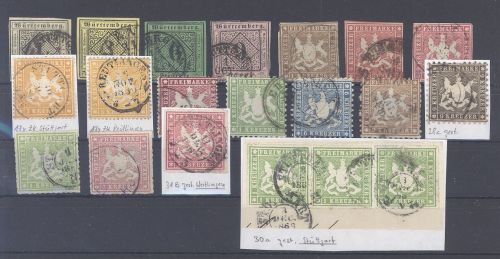 Württemberg, gestempelter Posten Kreuzerwerte auf Steckkarte