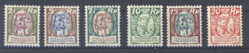Liechtenstein Mi.Nr. 65-70, Freimarken 1924 **