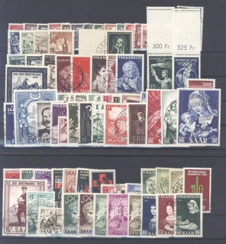 Saarland, gestempelter Posten aus 1949-56 auf Steckkarte