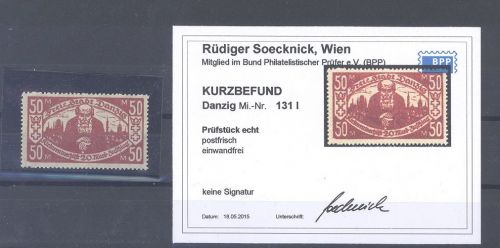 Danzig Mi.Nr. 131 I, 50 Mark 1923 Plattenfehler I **, Befund BPP