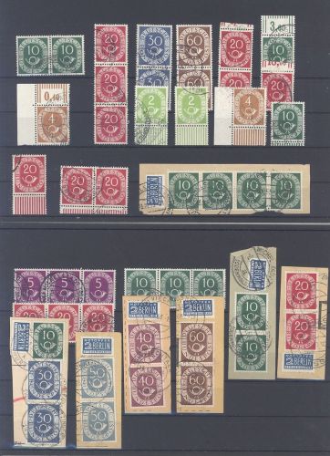 Bund, Posten Posthorn Einheiten und Randwerte auf 2 Steckkarten