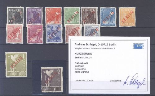 Berlin Mi.Nr. 21-34 Rotaufdruck 1949 **, geprüft bzw. Befund BPP