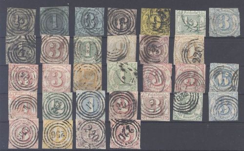 Thurn & Taxis, umfangreicher gestempelter Posten auf Steckkarte