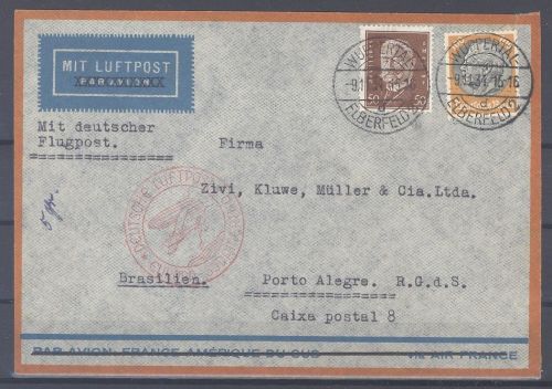 Dt. Reich, Luftpost Brief 1938 mit MiF Hamburg nach Brasilien