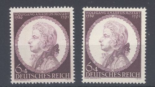 Dt. Reich Michel Nr. 810 II + III, Mozart 1941 mit Plattenfehlern II und III **