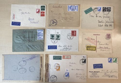 Dt. Reich, 8 verschiedene Luftpost Belege als Posten