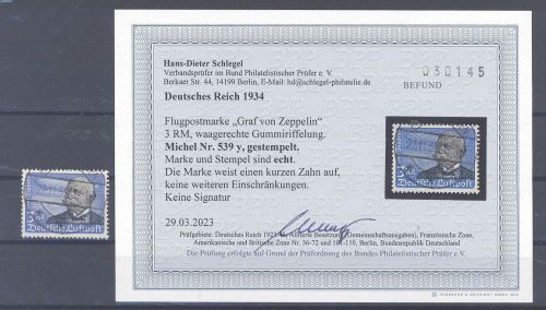 Dt. Reich Mi.Nr. 539y, 3 Mark y Gummierung gestempelt, Befund BPP