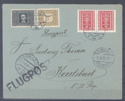 Österreich, Luftpost Brief 1924 aus Prag nach Karlsbad