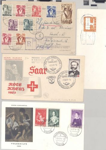 Saarland, gestempelter Posten auf 3 Steckkarten und 4 Belegen