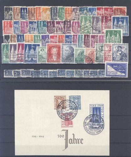 Bizone, gestempelter Posten aus Mi.Nr. 69-110 auf Steckkarte und Beleg