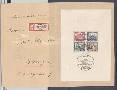 Dt. Reich, Block 1, IPOSTA Block gestempelt mit SST auf Brief VS