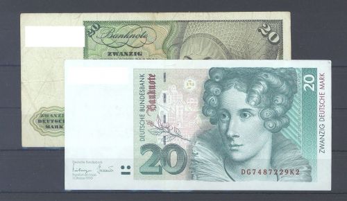 Deutschland, 2 verschiedene 20 DM Scheine als Posten