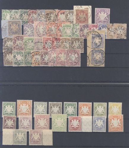 Bayern, */**/gestempelter Posten Wappenausgaben auf 2 Steckkarten