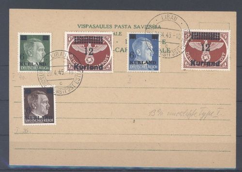 Dt. Besetzung 2. WK Kurland Mi.Nr. 1-4 incl. 4 A+B auf Karte, geprüft