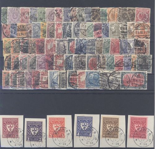 Dt. Reich, gestempelter Posten aus 1875-1922 auf 2 Steckkarten