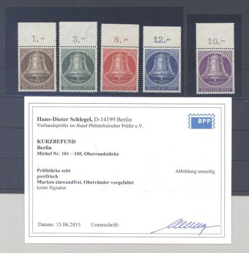 Berlin Mi.Nr. 101-05 Glocke Mitte ** als Oberrandsatz, Befund BPP