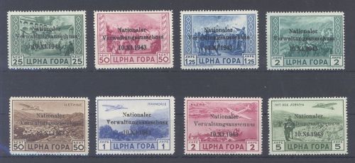 Dt. Bes. 2. WK Montenegro Mi.Nr. 10-13, 15-18 teils mit PF *, geprüft