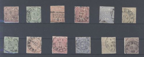 Norddt. Bund Mi.Nr. 1-12, Freimarken 1868 gestempelt