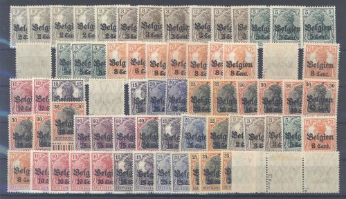 Dt. Bes. 1. WK Belgien, */** Posten auf Steckkarte