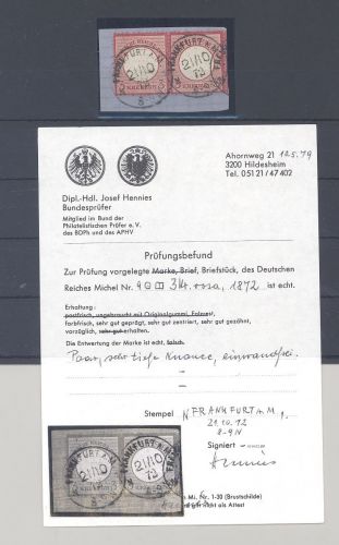 Dt. Reich Mi.Nr. 9, 3 Kreuzer im gestempelten Paar, Befund BPP