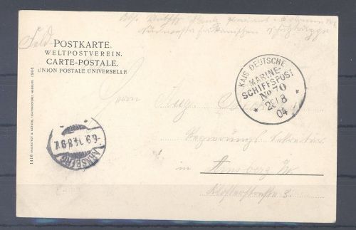 Dt. Kolonien DWSA, Schiffpost Karte 1904 Marine Schiffspost No. 70