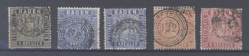 Baden Michel Nummer 9-12, Freimarken 1860 überkomplett gestempelt
