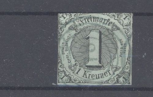 Thurn & Taxis, 1 Kreuzer Freimarke gestempelt mit grünem Stempel