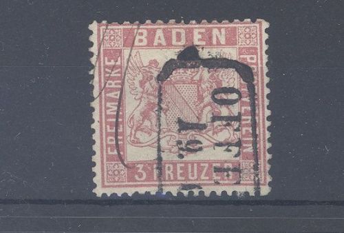 Baden Mi.Nr. 16, 3 Kreuzer Freimarke 1862 gestempelt
