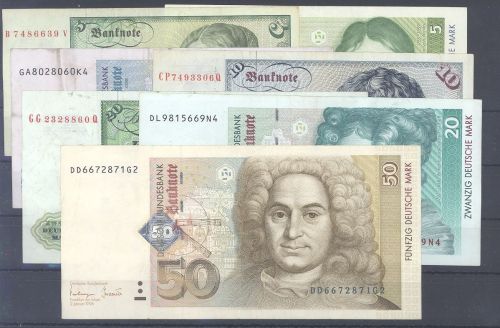 Deutschland, 7 verschiedene DM Scheine als Posten