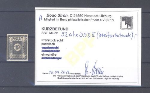 SBZ Michel Nummer 52 atx DDD II, 10 Pfg. Dreifachdruck **, Befund BPP