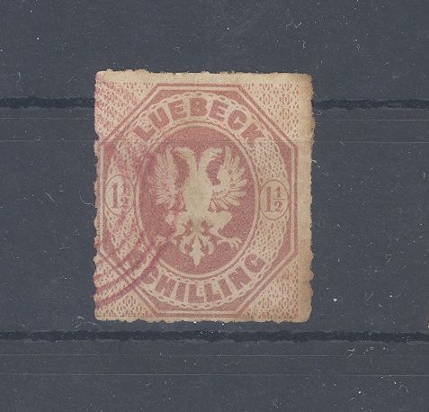 Lübeck 1 1-2 Schilling Freimarke 1865 gestempelt mit rotem Stempel