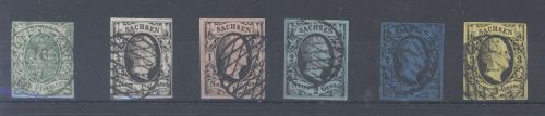 Sachsen Michel Nummer 2-7, Freimarken 1851 gestempelt