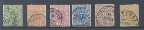 Württemberg Michel Nummer 36-41, Freimarken 1869 gestempelt