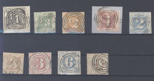 Thurn & Taxis Michel Nummer 26-34, 3. Ausgabe 1862-64 gestempelt
