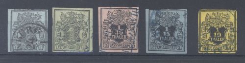 Hannover Michel Nummer 1-5, Freimarken 1850-51 gestempelt