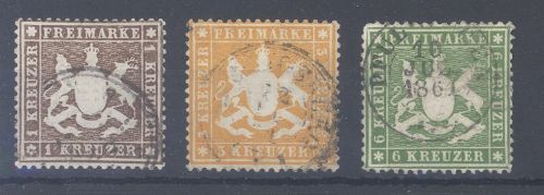 Württemberg Mi.Nr. 16-18x aus Freimarken 1860 gestempelt