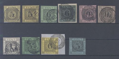 Baden Michel Nummer 2-8 aus 1851-58 überkomplett gestempelt