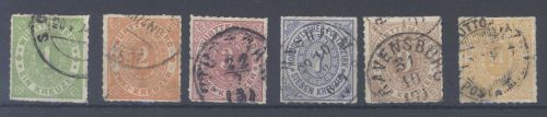 Württemberg Michel Nummer 36-41, Freimarken 1869 gestempelt