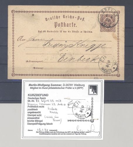 Dt. Reich, gelaufene GA P 1 mit besserem Stempel Erfurt, Befund BPP
