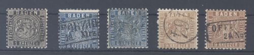 Baden Michel Nummer 13-15, Freimarken 1862 überkomplett gestempelt