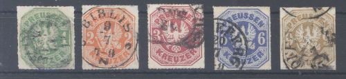 Preußen Michel Nummer 22-26, Freimarken 1867 gestempelt