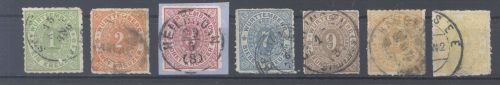 Württemberg Michel Nummer 36-41, Freimarken 1869 gestempelt