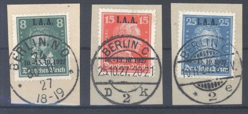 Dt. Reich Michel Nummer 407-09, IAA 1927 gestempelt auf Briefstücken