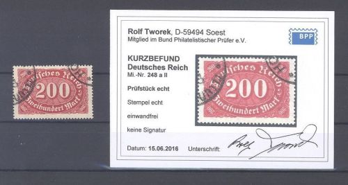 Dt. Reich Michel Nummer 248 a II, 200 Mark gestempelt, Befund BPP