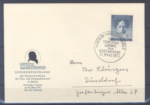 Berlin FDC Michel Nummer 87, Beethoven 1952 als Schmuckbrief