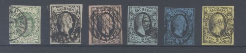 Sachsen Michel Nummer 2-7, Freimarken 1851 gestempelt